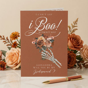 Sei meine Brautjungfer? Gothic Skeleton Floral Bou Karte