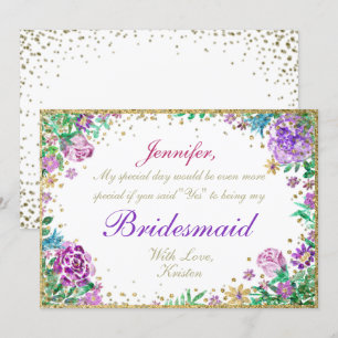 Sei meine Bridesmaid Aquarellfarbene Blume Einladung