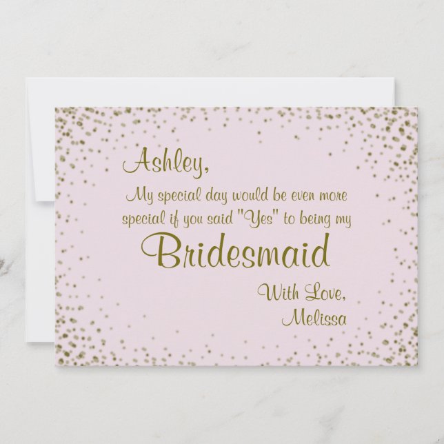 Sei meine Bridesmaid | Gold Confetti in Blush Einladung (Vorderseite)