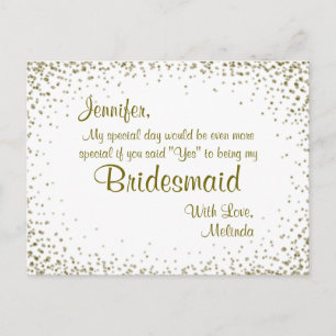 Sei meine Bridesmaid Gold Confetti Postkarte