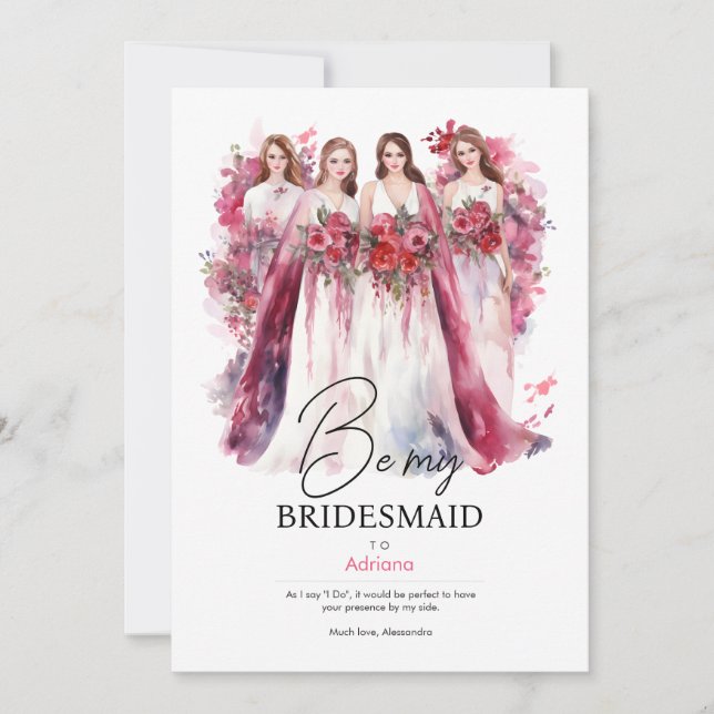 Sei meine Bridesmaid in Watercolor | Hochzeit Einladung (Vorderseite)