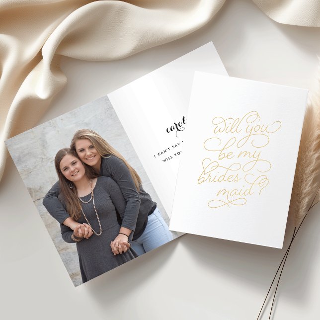 Sei meine Bridesmaid | Personalisiertes Foto Gold Folienkarte (Von Creator hochgeladen)