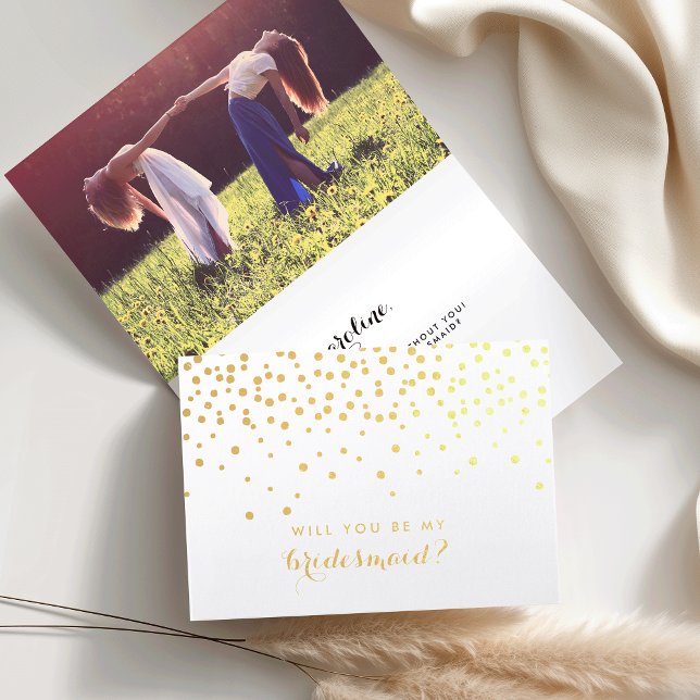 Sei meine Bridesmaid | Personalisiertes Foto Gold Folienkarte (Von Creator hochgeladen)