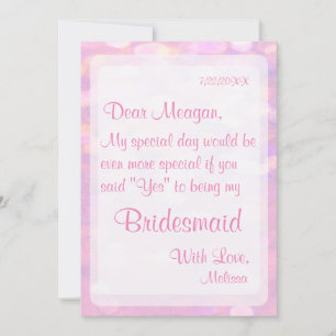 Sei meine Bridesmaid Soft Pink Bokeh Einladung