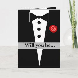 Sei meine Bridesman-Karte mit Tux und Rose Einladung