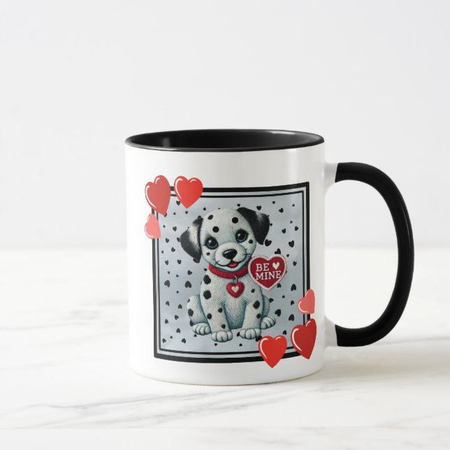 "Sei meine Valentine Dalmatiner Welpe-Coffee-Tasse Tasse (Rechts)