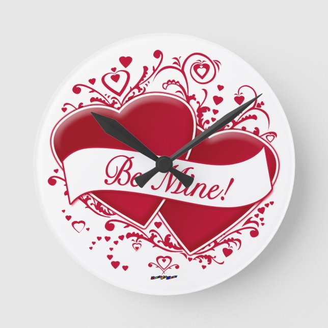 Sei meins! Rote Herzen Runde Wanduhr (Vorderseite)