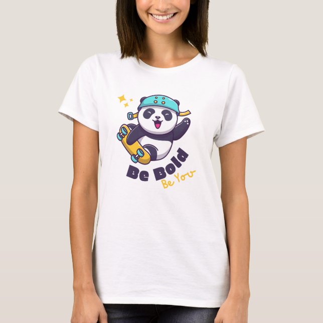 Sei mutig, sei es du: Panda Skateboarding Design T-Shirt (Vorderseite)