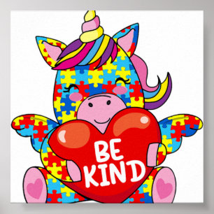Sei nett Autismus-Bewusstseins-Puzzle Einhorn Mädc Poster