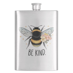 Sei nett, florales, süßes Bienen-Inspirationsdesig Flachmann