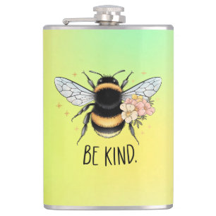 Sei nett, florales, süßes Bienen-Inspirationsdesig Flachmann