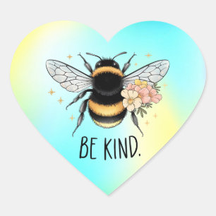 Sei nett, florales, süßes Bienen-Inspirationsdesig Herz-Aufkleber