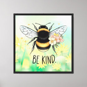 Sei nett, florales, süßes Bienen-Inspirationsdesig Leinwanddruck