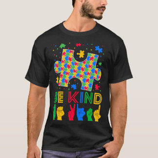 Sei nett Hand Gebärdensprache ASL Puzzle Autismus T-Shirt