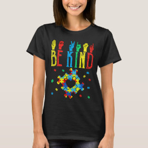 Sei nett Hand Gebärdensprache Puzzle Autismus-Bewu T-Shirt