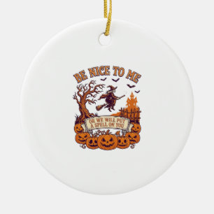 Sei nett, ich bin eine Halloween-Hexe Besen Kürbis Keramik Ornament