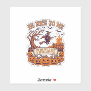 Sei nett, ich bin eine Halloween-Hexenbesen-Kürbis Aufkleber