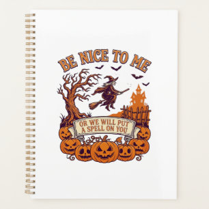 Sei nett, ich Halloween-Hexe Besen Kürbisse_1 Planer