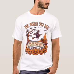 Sei nett, ich Halloween-Hexe Besen Kürbisse_1 T-Shirt