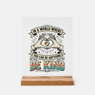 Sei nett Regenbogen Herz Hände Vintage-Shirt Desig Acrylschild