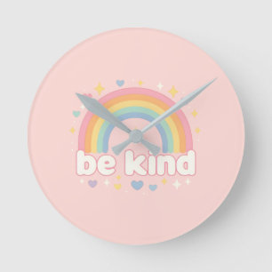 Sei nett – Regenbogen-Pastell-Positivität Runde Wanduhr