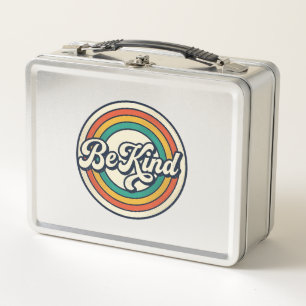 Sei nett Retro-Regenbogen Vintage-Shirt-Design_2 Metall Brotdose