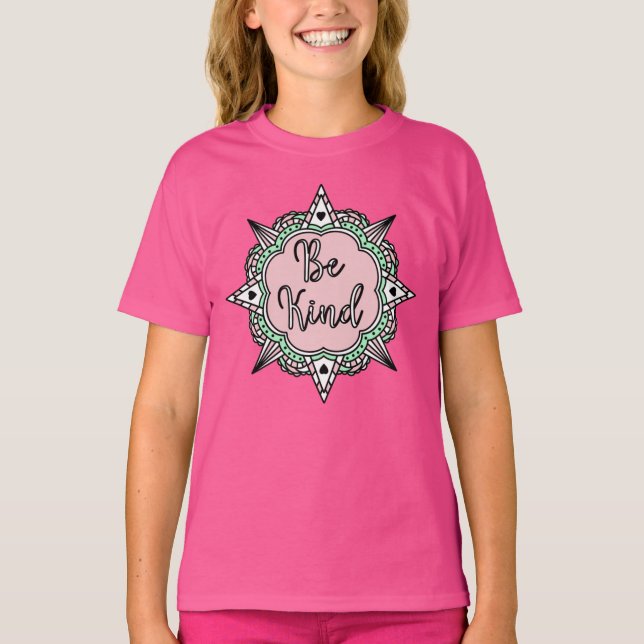 Sei nett | Rosa und grüne Mandala T-Shirt (Vorderseite)