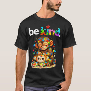 Sei nett schlage Affe buntes Puzzle Autismus T-Shirt