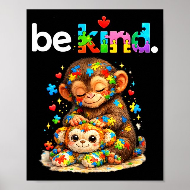 Sei nett schlage Affe farbenfrohes Puzzle Autismus Poster (Vorne)