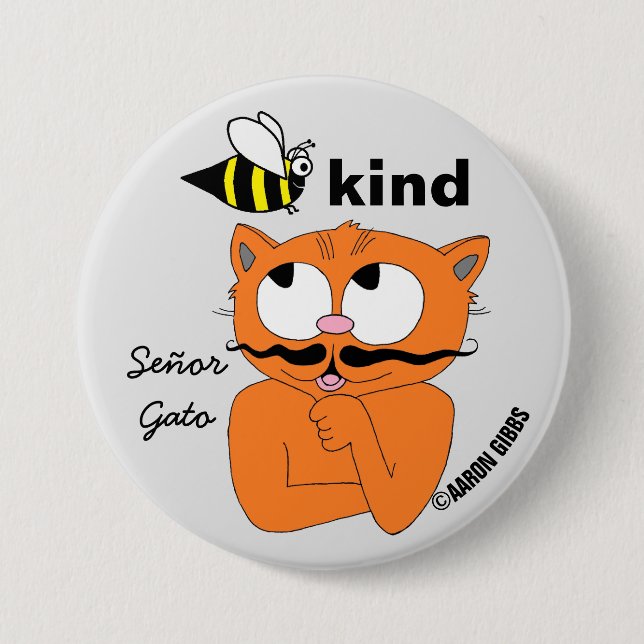 Sei nett (sei nett) Cartoon-Schnurrbart-Katze-Butt Button (Vorderseite)
