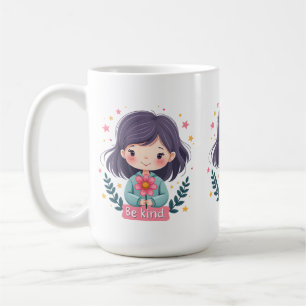 Sei nett, süßes Mädchen mit Blume Positive Kunst Kaffeetasse
