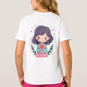 Sei nett, süßes Mädchen mit Blume Positive Kunst T-Shirt