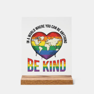 Sei nett Welt Herz Regenbogen Vektor T-Shirt Desig Acrylschild