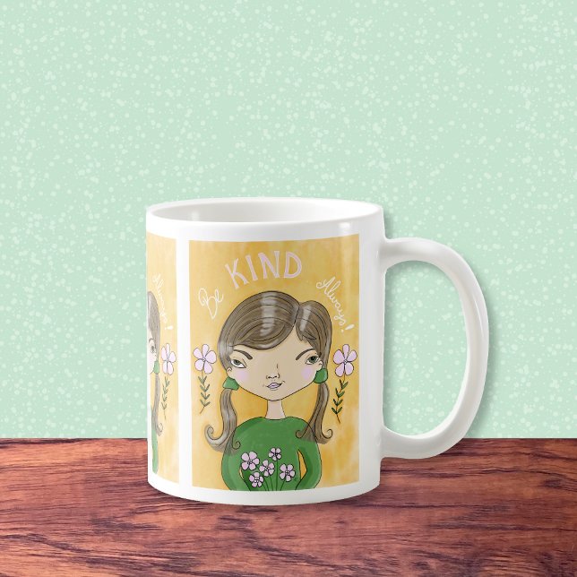 Sei nett - Whimsical Girl und Blume Tasse (Be kind...always , whimsical girl coffee mug .)