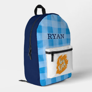 Sei nett Zitat Senf Orange Spritzer Blau Gingham Bedruckter Rucksack