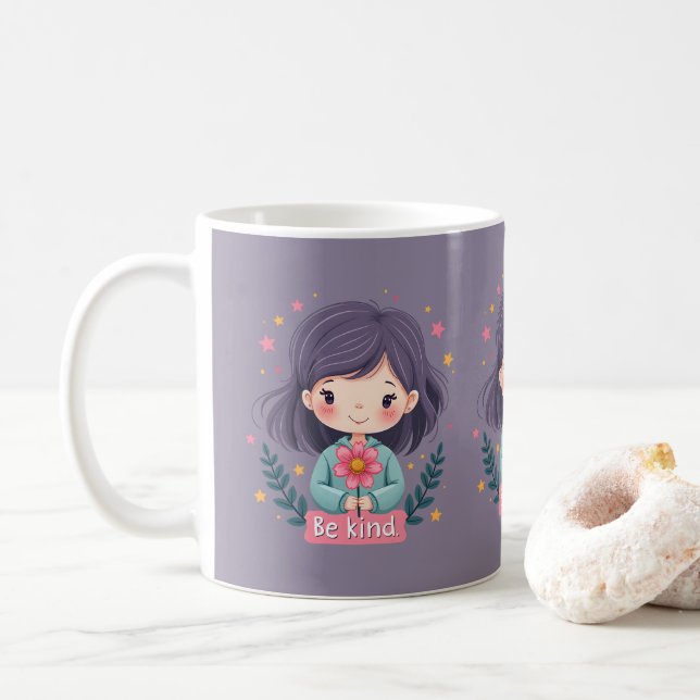 Sei nettes Niedliches Mädchen mit Blume-positiver  Kaffeetasse (Mit Donut)