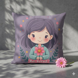 Sei nettes Niedliches Mädchen mit Blume-positiver  Kissen