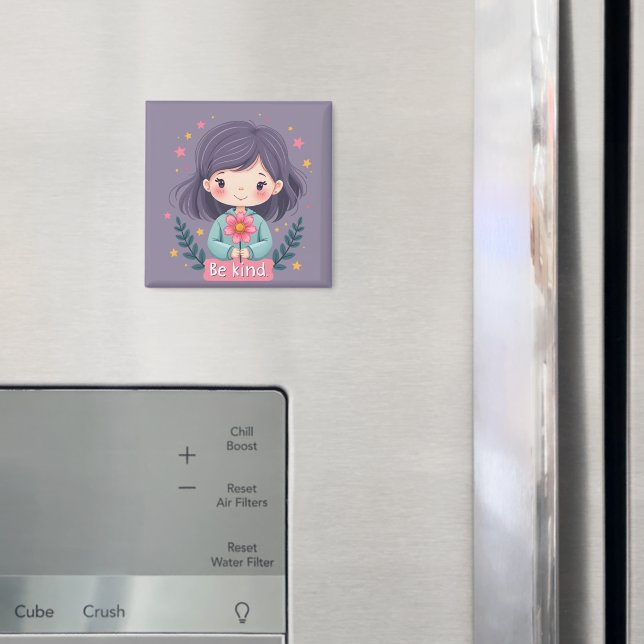 Sei nettes Niedliches Mädchen mit Blume-positiver  Magnet (In Situ (Kühlschrank))