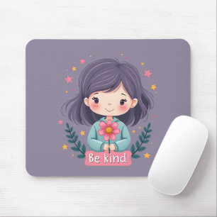 Sei nettes Niedliches Mädchen mit Blume-positiver  Mousepad