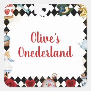 "Sei nicht spät" Alice in ONEderland Erster Geburt Quadratischer Aufkleber