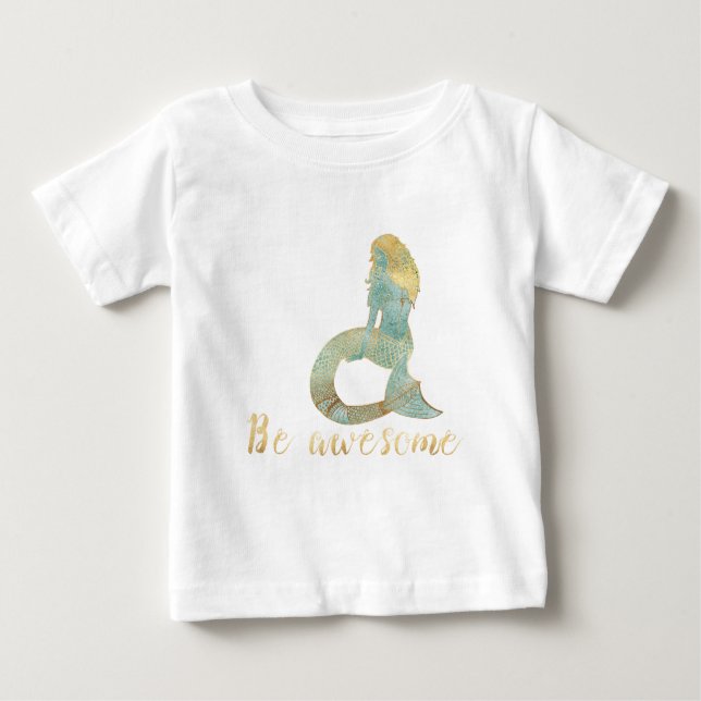 Sei Phantastisch Gold Aqua Sparkle Meerjungfrau Baby T-shirt (Vorderseite)
