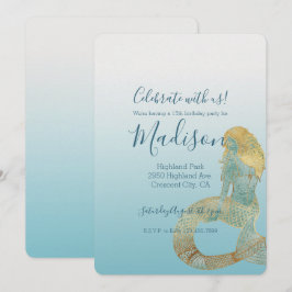 Sei Phantastisch Gold Aqua Sparkle Meerjungfrau Einladung