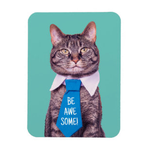 "Sei PHANTASTISCH!" Katze in blauer Krawatte, Aqua Magnet
