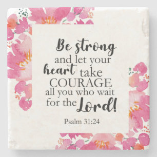Sei stark & fasse Mut Psalm Rosa Blumenbibel Steinuntersetzer
