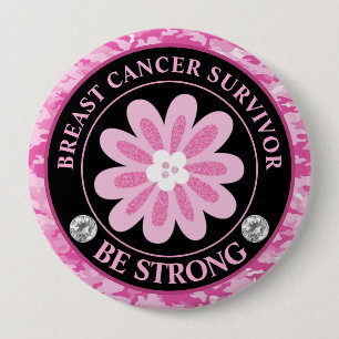 Sei stark Rosa Blumen-Bewusstseins-Design Button