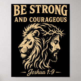 Sei stark und mutig Löwe Josua 1_9 Christlich Poster
