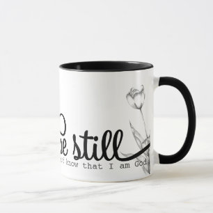 Sei Still Bibelzitat Schwarz und Weiß Tasse