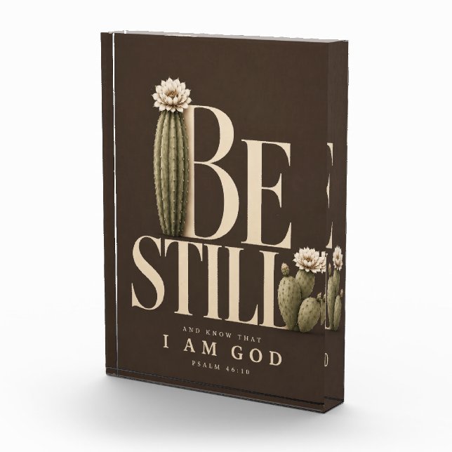 SEI STILL | Psalm 46:10 | Walnuss Fotoblock (Rechts)