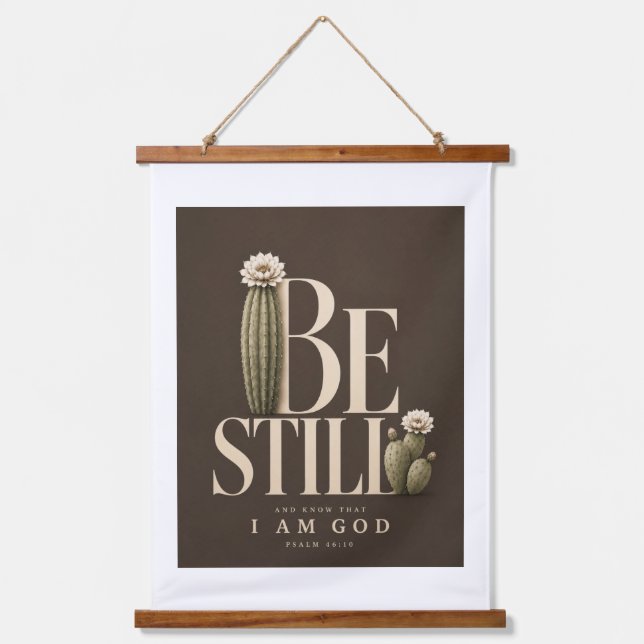 SEI STILL | Psalm 46:10 | Walnuss Wandteppich Mit Holzrahmen (Vorderseite)