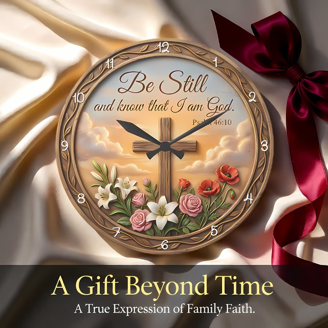 Sei Still Psalm Schrift Floral Große Wanduhr (Von Creator hochgeladen)